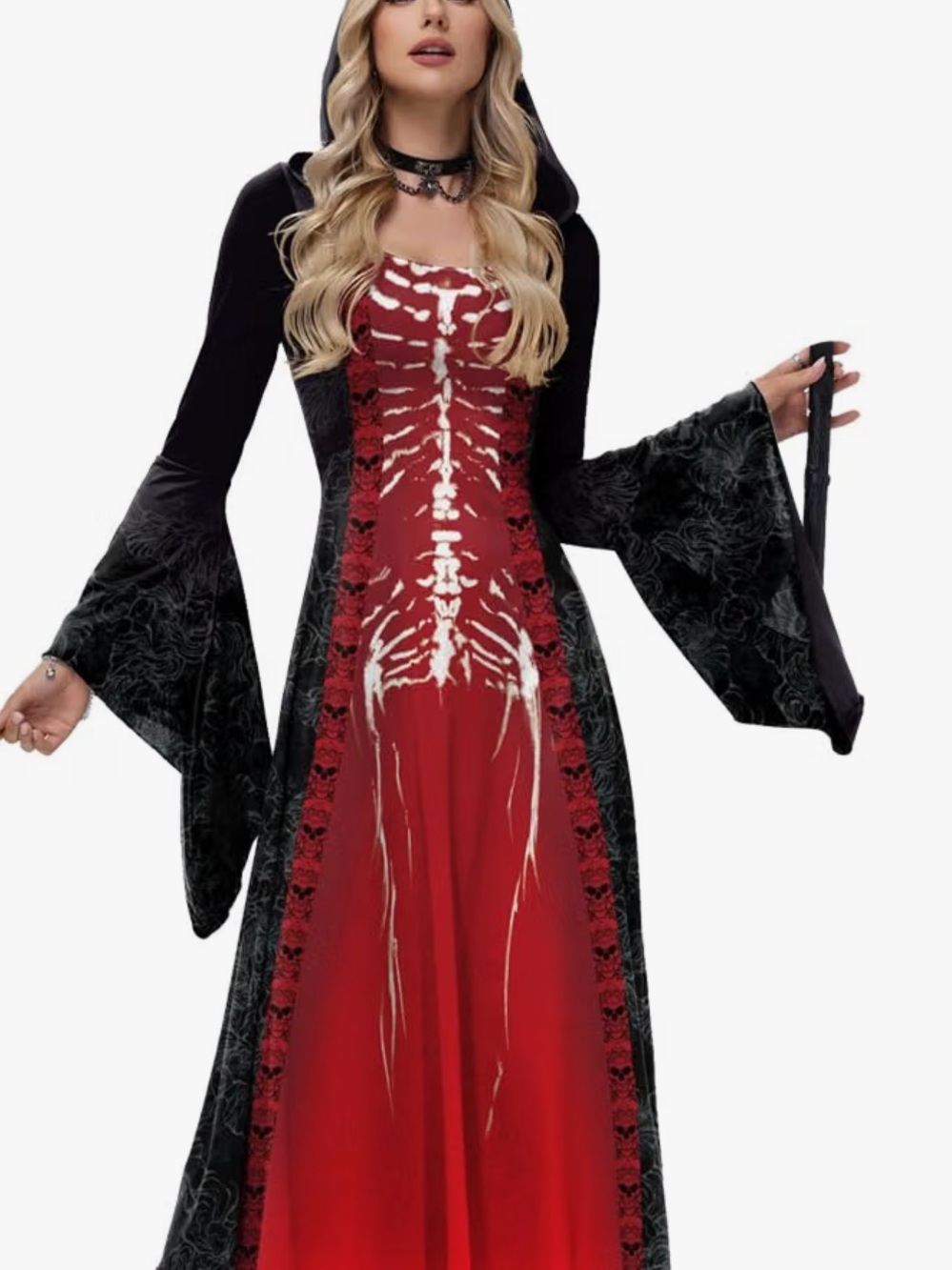Gothic Skeleton Halloween Costume- Red & Black